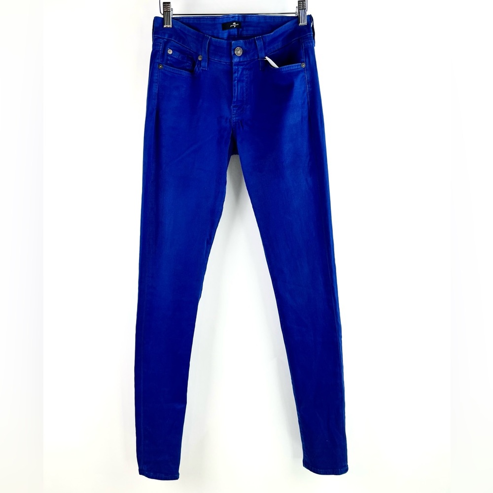 7 for all Mankind The Skinny Cobalt Blue Coated Jeans
